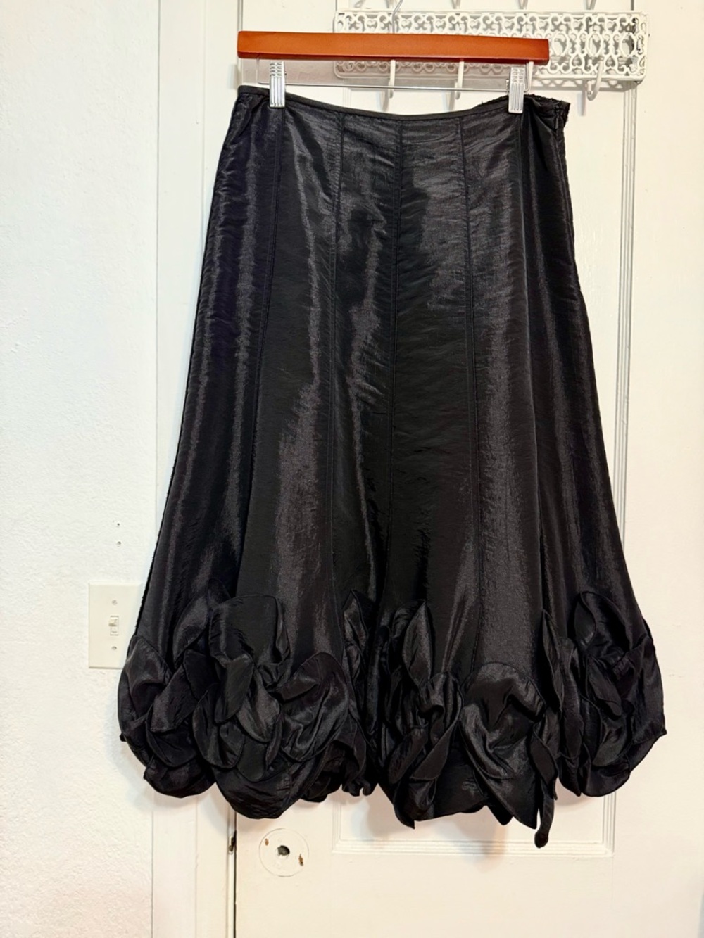 KM Collections by Milla Bell Black Taffeta Bubble Skirt with Floral Accents 10